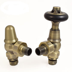 West - Admiral Traditional Thermostatic Valve and Lockshield West Radiators Angled Antique Brass 