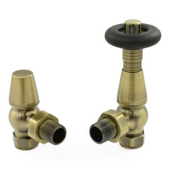 West - Jaguar Thermostatic Radiator Valve and Locksield Heating Style Angled Antique Brass 
