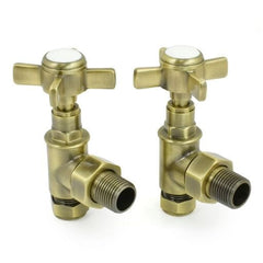 West - Westminster Manual Cross-Head Valve and lockshield Heating Style Angled Antique Brass 