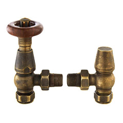 HeatQuick - Chelsea Angled Thermostatic Traditional Valve & Lockshield Heating Radiator Accessories > Radiator Valves > Thermostatic Valves Heatquick Antique Brass 