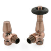 West - Jaguar Angled Thermostatic Radiator Valve and Locksield Heating Style Antique Copper 