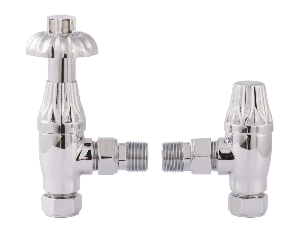 Heatquick - Period Style Westminster Angled Thermostatic Radiator Valves - TRV and Lockshield
