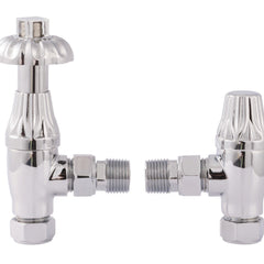 Towelrads Period Style Westminster Angled Thermostatic Radiator Valves - TRV and Lockshield Heating Radiator Accessories Towelrads Chrome Angled 