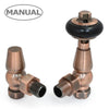 West - Eton Traditional Manual Radiator Valve And Lockshield - Angled Heating Style Antique Copper 
