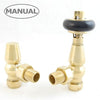 West - Eton Traditional Manual Radiator Valve And Lockshield - Angled Heating Style Un-lacquered Brass 